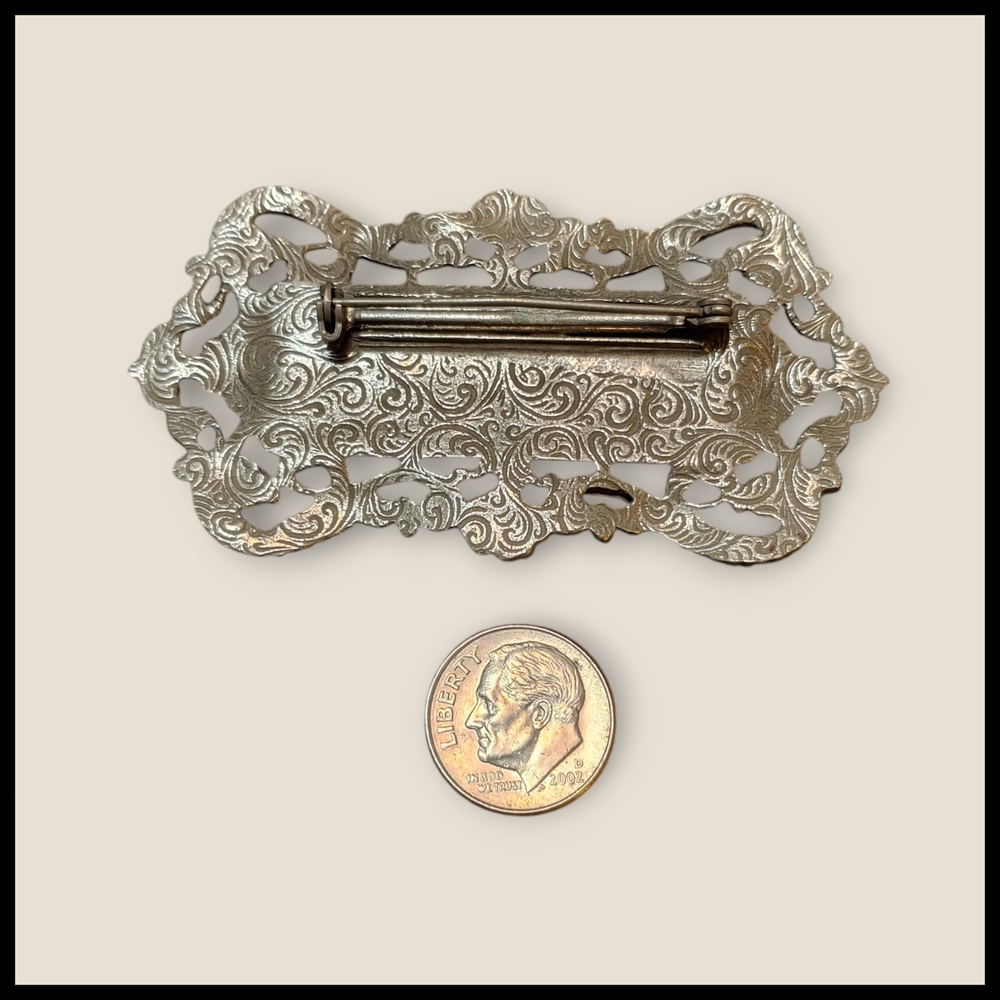 Vintage Silver and Red  Enamel and Resin Brooch - Picture 5 of 6